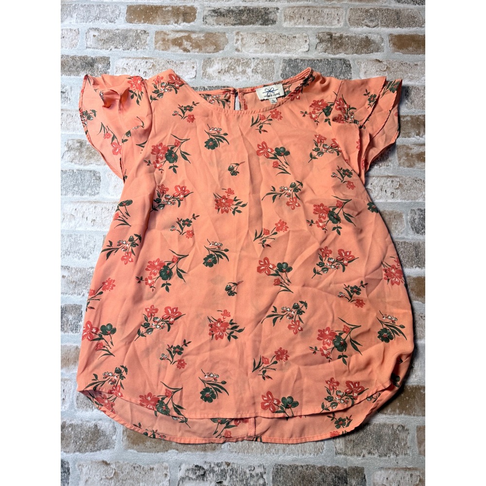 Twine & String Womens Coral Floral Flutter Sleeve Blouse Top Large IAT3973687WTS
